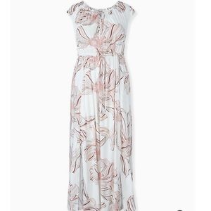 Torrid white & peach floral drawstring maxi dress